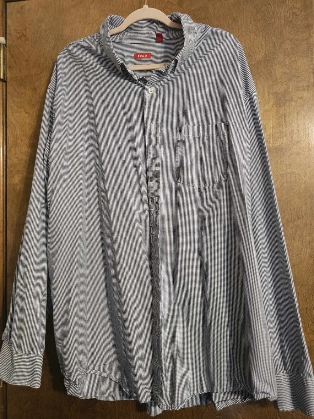 Izod Men’s Blue and White Micro-Striped Button-Down Shirt